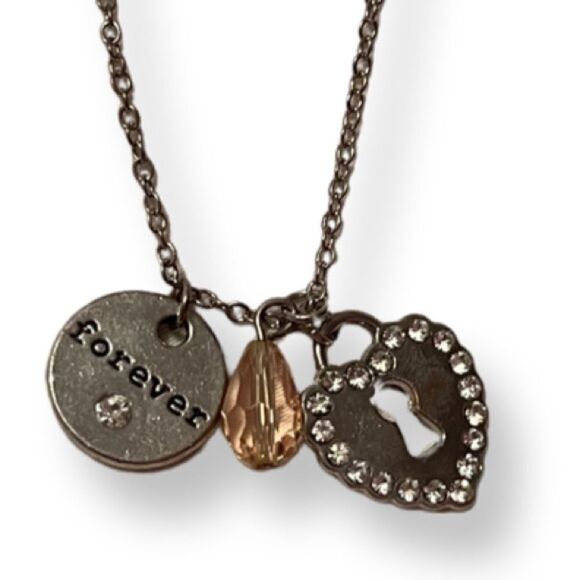 🤯5/$20🤯 Silver Heart Charm Forever Charm And Topaz Crystal Necklace - Picture 4 of 5